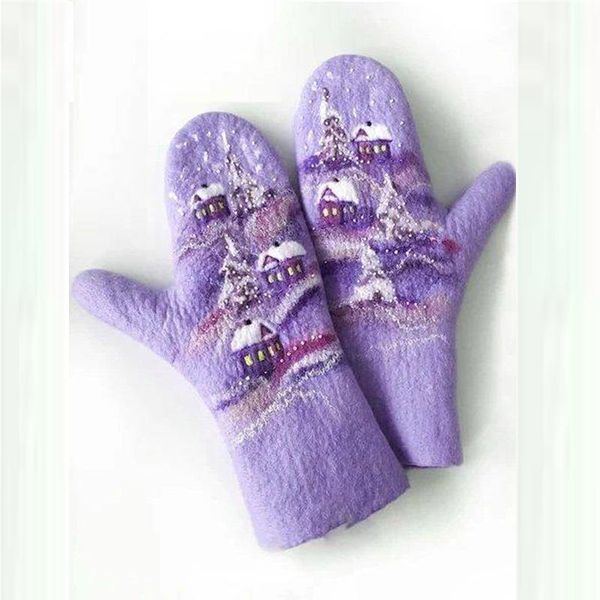 

five fingers gloves women christmas printed winter warm outdoor windproof thermal glove xmas gift all girls mittens, Blue;gray
