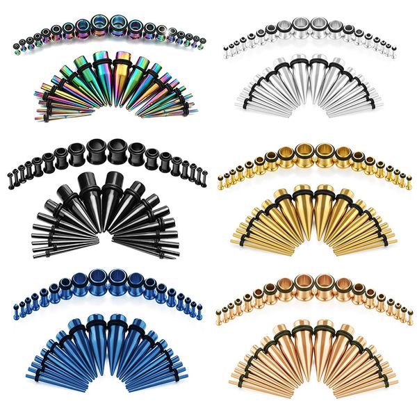 36pcs / lot Ohr Piercing Kit Body Arts Schmuck 316 Edelstahl Verjüngungen und Stecker Ohr Tunnel Gaugen Expander Set