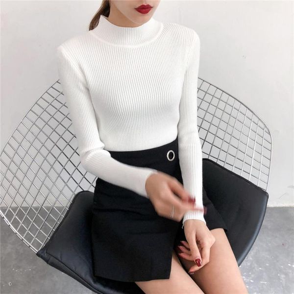

knitted jumper autumn winter turtleneck pullovers casual sweaters women shirt long sleeve short slim sweater girls, White;black