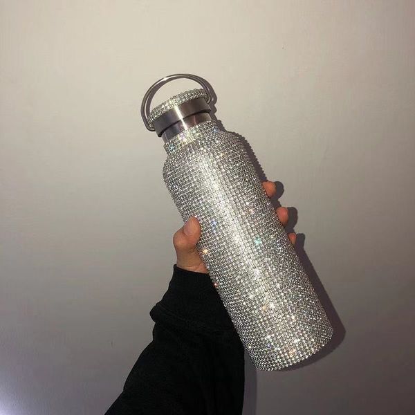 

600ml ins water bottles flash diamond mugs luxury insulation cup stainless steel full rhinestone tumbler portable water mug birthday girls
