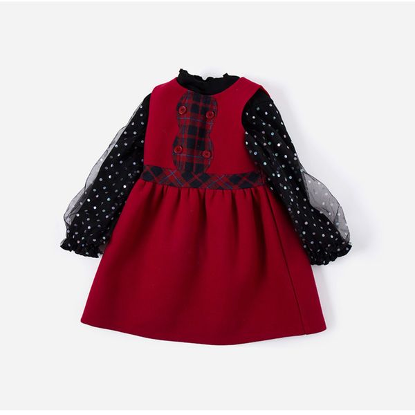 

spring 2021 new woollen vt skirt children's plaid contrast girl's drs, Red;yellow