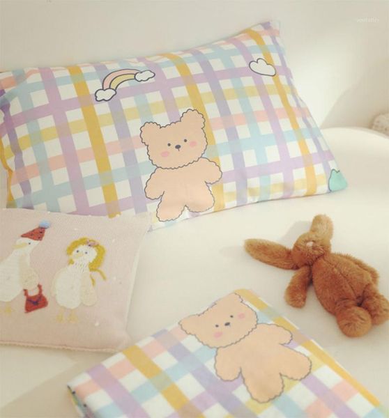 

colorful cartoon plaid bear bedding set teen kid child,cotton twin full  home textile bed sheet pillow case quilt cover1