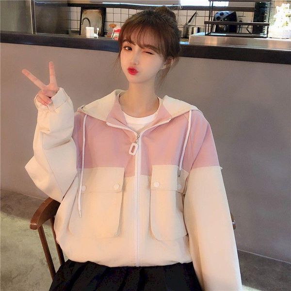 

hooded jacket women short solid color autumn new lazy ins jacket female bf school season student college wind 2020 trend, Black;white