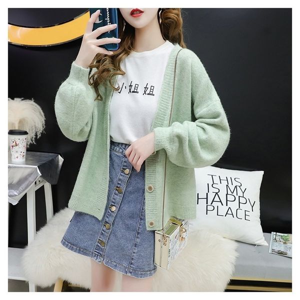 

short knitted cardigan women's autumn solid color v-neck single breasted loose sweater, Gray