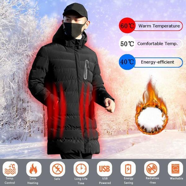 

outdoor jackets&hoodies electricheated jackets long section electric heating coat 3 adjustable windproof pure cotton winter jacket1, Blue;black