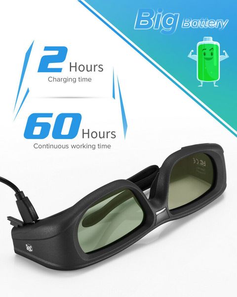 

bluetooth d glasses active shutter rechargeable eyewear compatible with epson sony projector/sony panasonic samsung d tv
