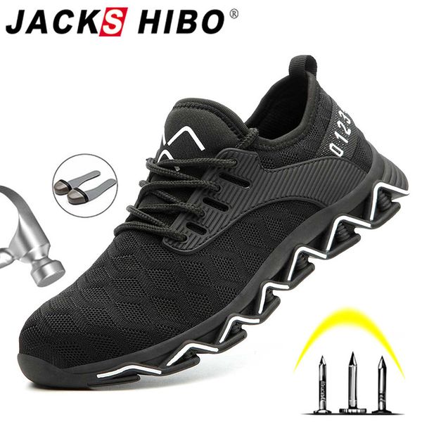 

jackshibo new design safety work shoes boots for men anti-smashing steel toe boots men construction shoes safety boots sneakers c1108, Black