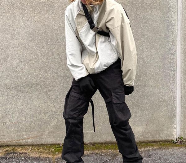 

sawng7 american vibe wind ribbon overalls men's autumn high street micro horn pants, Black