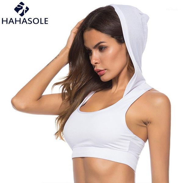 

hahasole sports hooded for women yoga bras quick dry shakeproof white black paded women sport bra push up hwa2317-41