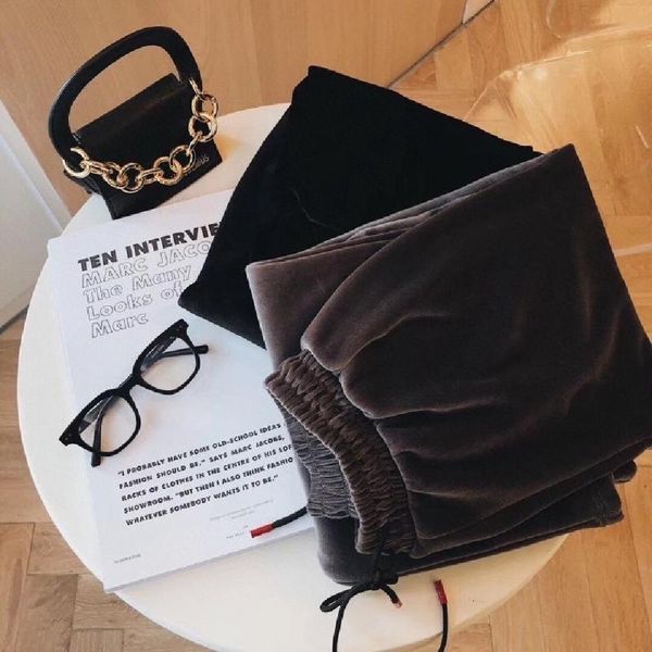 

new warm winter velvet thick straight wide leg womens trousers autumn streetwear chic pants women high waist plus size loose, Black;white