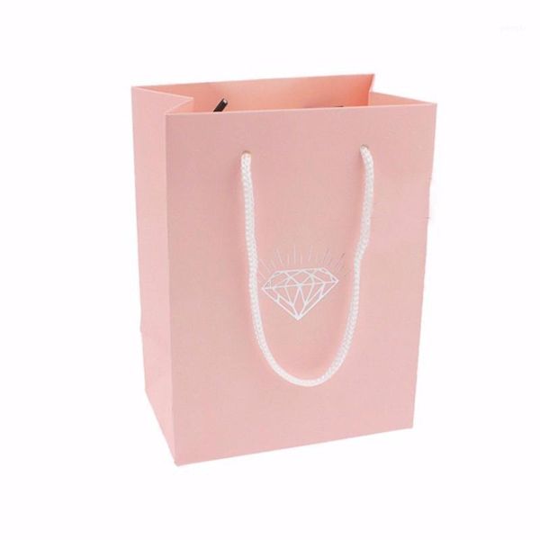 

gift wrap (10 pieces/lot) promotion pink paper bag with diamond printing wedding birthday baptism party favors jewelry gb02p1