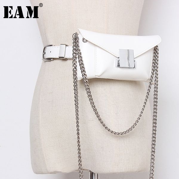 

eam] pu leather white chain split joint mini-bag long belt personality women new fashion tide all-match spring 2020 1t3980 t200427, Black;brown