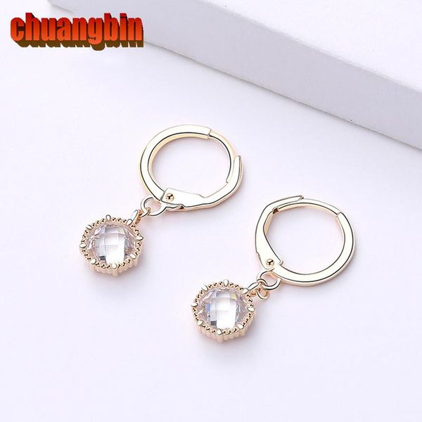 

hoop & huggie high-quality s925 sterling silver zircon simple wild geometric design round eardrop korean fashion earrings jewelry gifts, Golden;silver