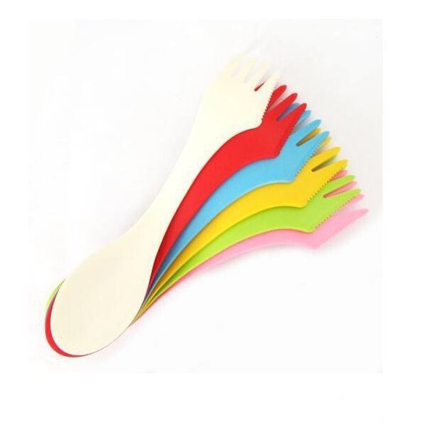 

new}plastic spoon fork travel sets camping utensils spork combo gadget flatware cutlery spoons set dinning tools 6pcs/set dhc2643