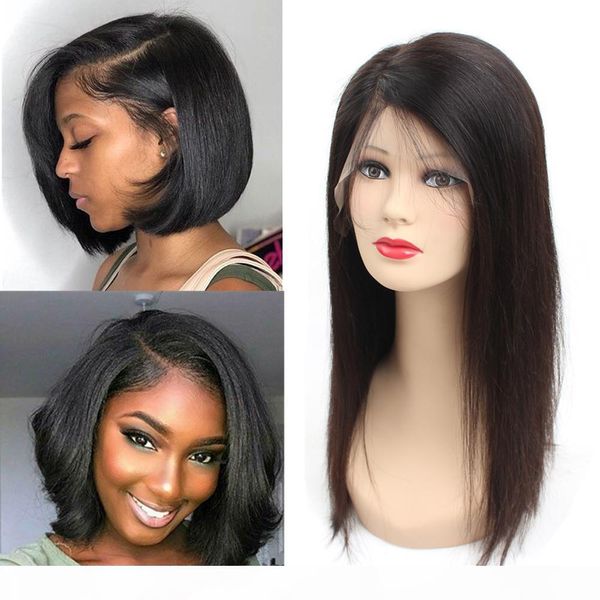 

13x6 lace front wigs human hair short bob wig peruvian virgin hair straight 100% unprocessed human hair lace frontal wig natural color, Black;brown