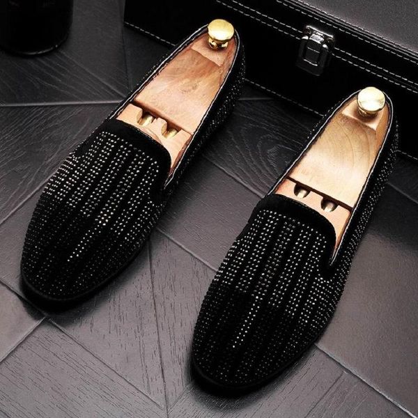 

errfc selling designer men loafer shoes round toe rhinestone black slip on casual shoes man driving for party 38-43