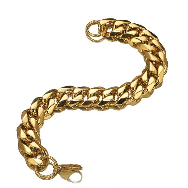

polished gold color 316l stainless steel curb cuban link chain bracelet for men christmas gift, Black