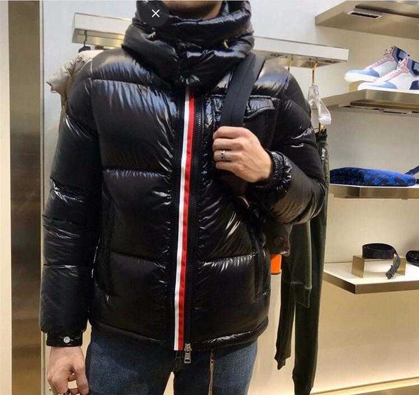 

winter black france embroidery letters outerwear men down paraks removable cap doordown-filled hooded three-color stripe placket lightweight