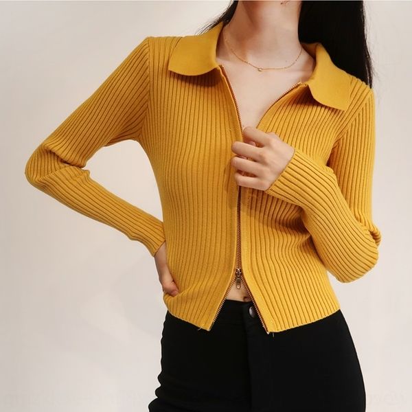 

e0c3g lapel sweater zipper long sleeve high waist short cardigan knitwear coat knitwearwomen's double thin knitwear r0g2c, White;black