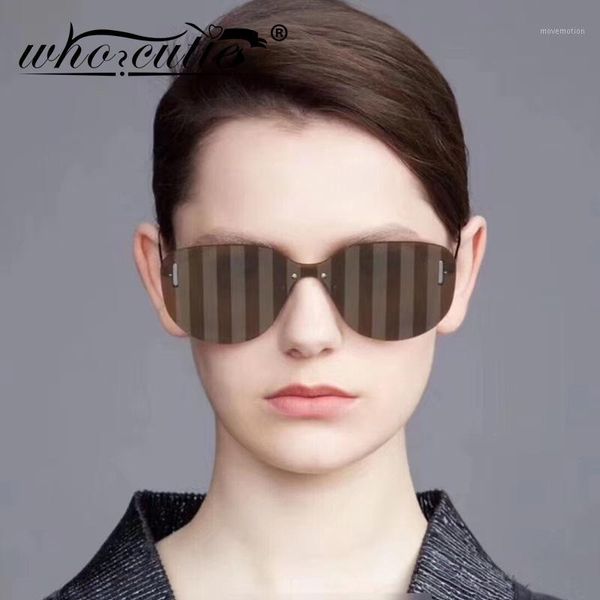 

who cutie fashion stripe rimless futuristic sunglasses men women 2020 design mirror lens sun glasses shades s1041, White;black