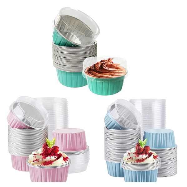 

100pcs 5oz 125ml disposable cake baking cups muffin liners cups with lids aluminum foil cupcake baking cups f jllvxg