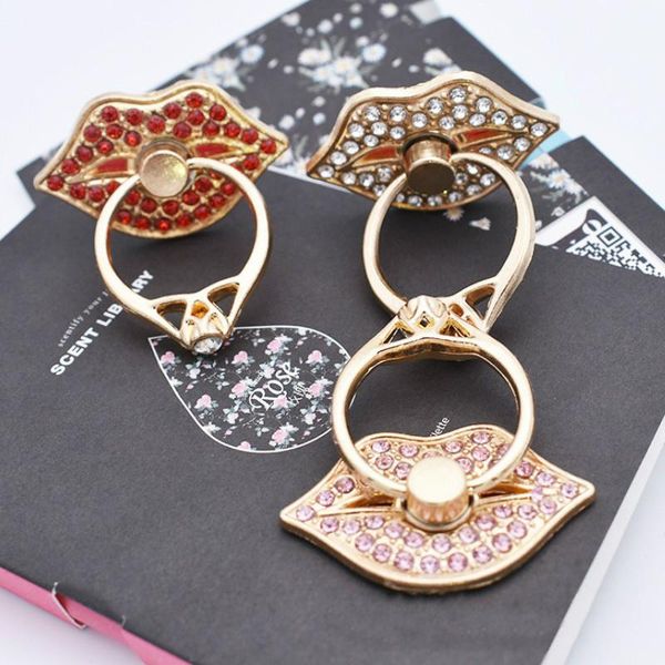 

360 degree rotation lip mobile phone bracket metal diamond ring bracket red lip buckle mobile phone holders stands wmtfnk loveshop01