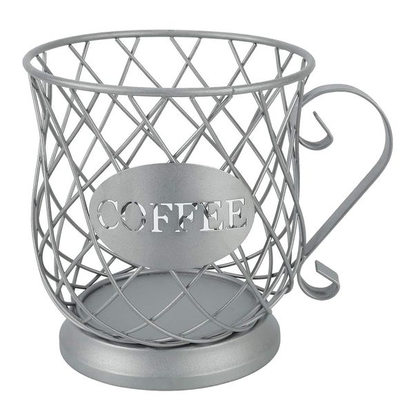 

coffee pod holder organizer mug with base, coffee & espresso pod holder, coffee capsule holder tea fruit k cup storage basket,silver
