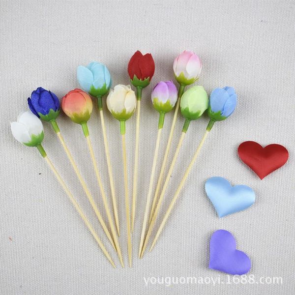 

20 pcs 12cm rose fruit signature stick cocktail drink stirring sticks food dessert picks fruit fork cupcake ers decorations qylowy