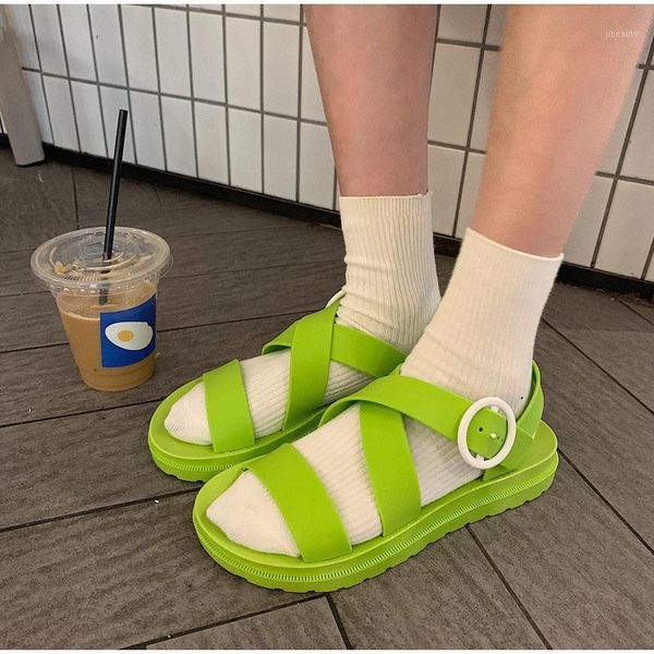 

summer women sandals buckle girl rome soft jelly sandals open toe platform comfortable female casual flat beach shoes sh3741, Black