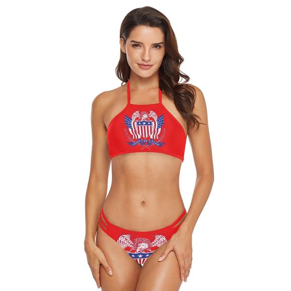 

new 2021 flag split swimsuit swim suit high waist push up fashion bandeau two piece outfits for women 19vo, White;black