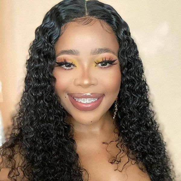 

elees curly 13x4 lace front human hair wigs pre plucked brazilian jerry curly lace frontal wig for black women 150 density remy, Black;brown