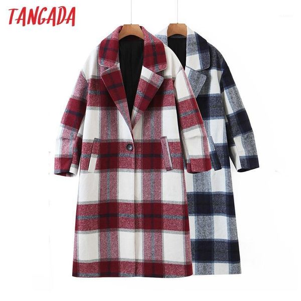 

tangada women 2020 winter gray thick coats jacket loose long sleeves pocket ladies elegant overcoat qw451, Black