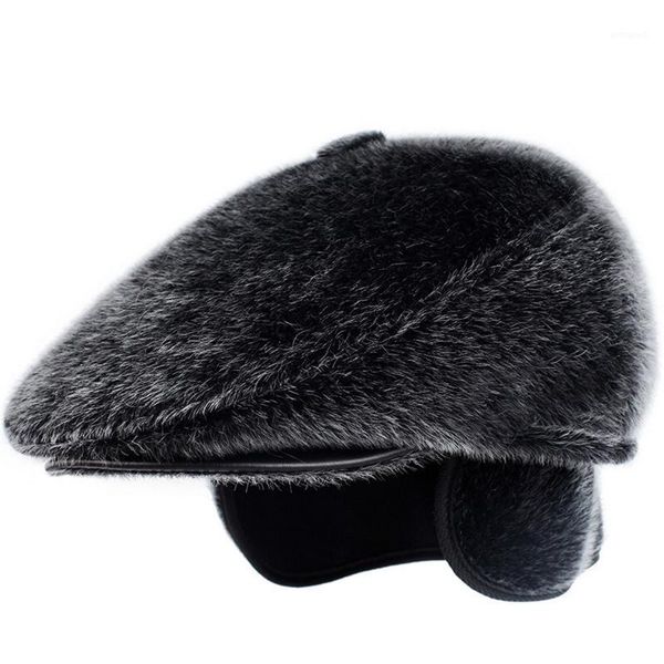 

berets men male hats imitation mink plush keep warm soft tab outdoor peaked cap winter hat, Blue;gray