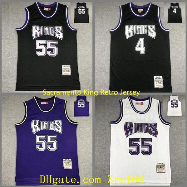 

retro men basketball sacramentocity team chris 4 webber jason 55 williams mitchell&ness black blue 1998-99 hardwoods classic jersey, Black;red