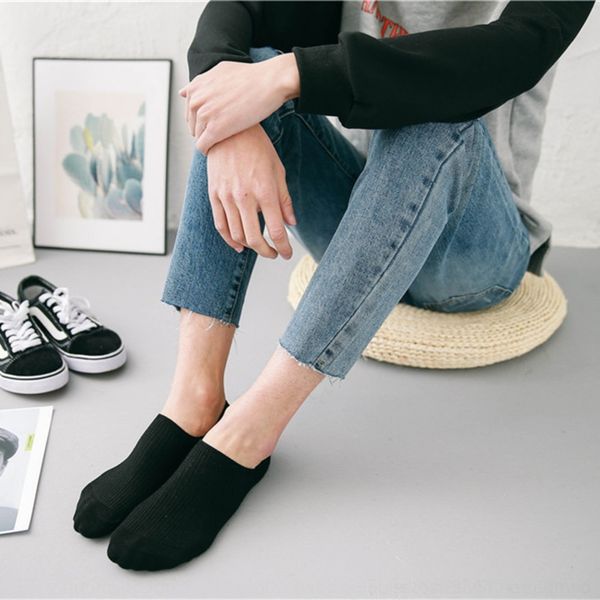 

u4dns summer men's cotton invisible sockssilicone invisible sockssilicone recsi boat socks men's solid re double needle short colo, Black