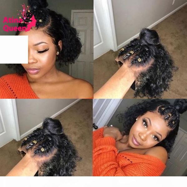 

13x6 bob pixie cut wig preplucked deep part lace front short human hair wigs remy curly wig belached knots for black women