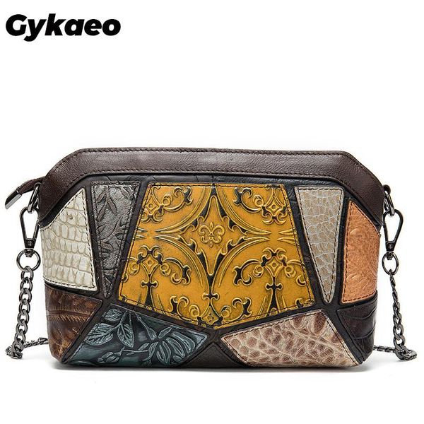 

gykaeo bohemian style patchwork floral small women shoulder bag ladies fashion chains genuine leather crossbody bags sac a main