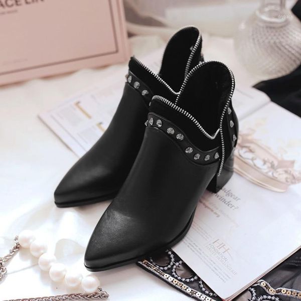 

boots big size 9 10 11 12 women shoes ankle for ladies metal zipper with sharp end of rivet sleeve1, Black