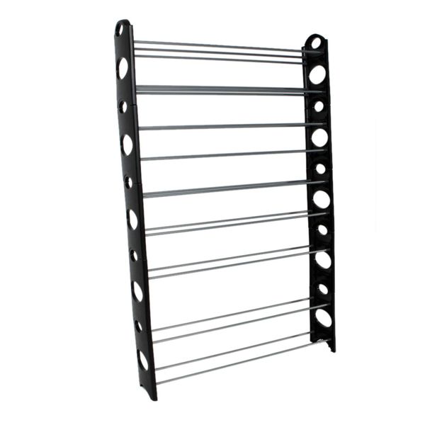 

10-tier 50-pair-of-shoes adjustable steel & plastic shoe rack black & silver