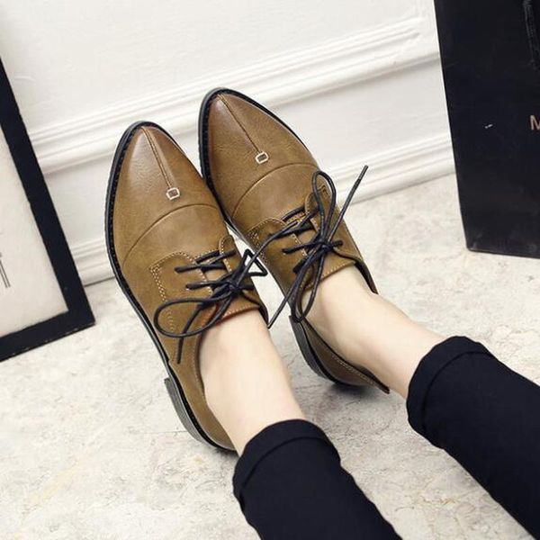 

dwayne spring autumn women's shoes british style pointed toe flats lace-up retro low student single shoes women oxford, Black