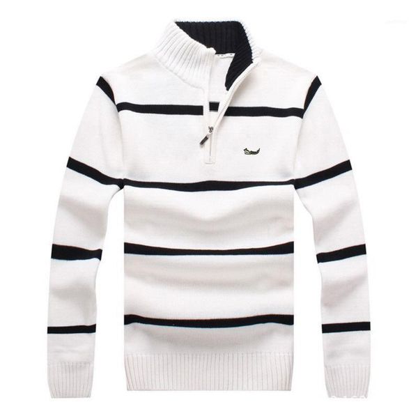 

100% cotton winter embroidery paste cloth logo mens long sleeve knitted sweaters casual striped thick outerwear 85021, White;black