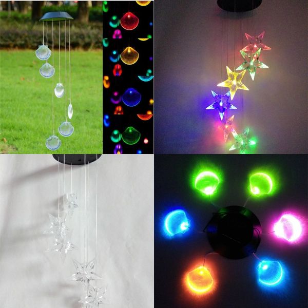

led solar energy windbell lamps discoloration shell garden decor wind chimes light selling with 24ja j1