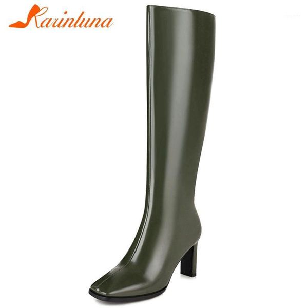 

karin plus size 34-48 ladies 2020 autumn elegant boots square toe thick high heels zip women boots knee high women shoes1, Black