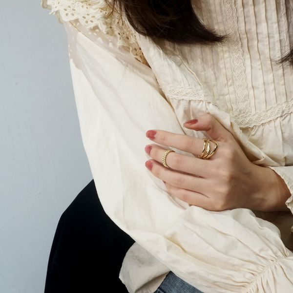 

14k gold plated niche design sense of fashion personality three prime ring opening adjustment ring, Silver