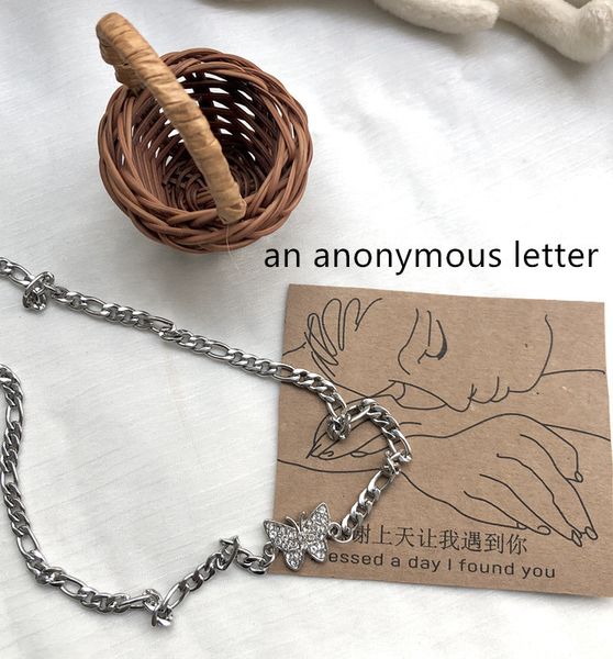 

ветровые модули флэш алмазный бабочка титана стали ожерелье чурка роскошь свет высокого уровня чувство шеи цепь личности простой, Silver