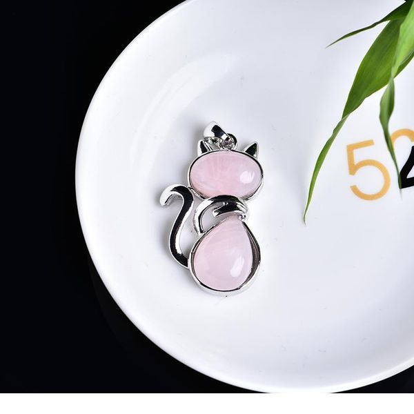 

1pc natural cat pendant rose quartz amethyst daily wear gift couple decoration 1pc qylaum, Black