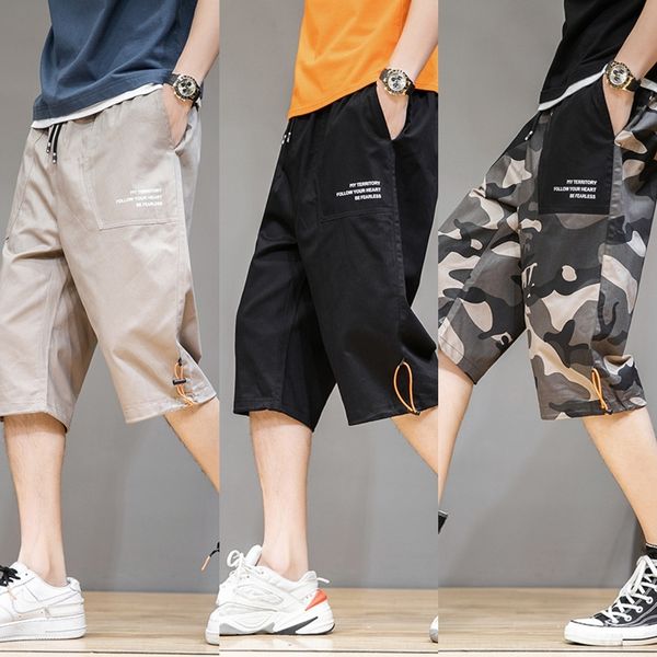 

uydju camouflage summer men's thin cotton trend work clothes shorts and shorts loose casual work clothes fashion men's 7.87 pants, Blue