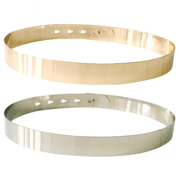 

adjustable metal waist belt women metallic plate vintage belts kids clothes accessories lady simple belts gold silver harajuku, Black;brown