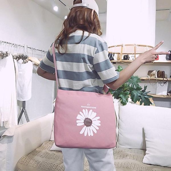 

women high-capacity flower canvas versatile daisy simple crossbody shoulder bag korean bag casual ladies flap shoulder