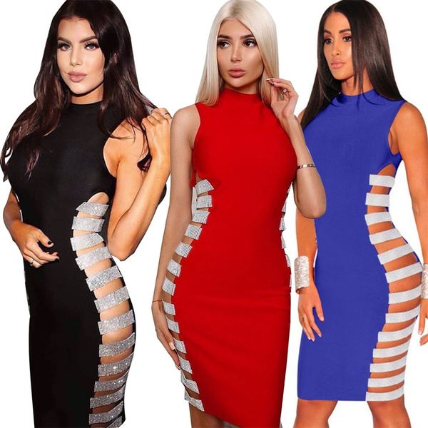 

2020 neck, the naked rayon bandage crystal side celebrity dressed party kncn, Black;gray